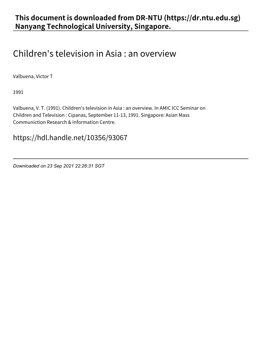 Children's Television in Asia : an Overview