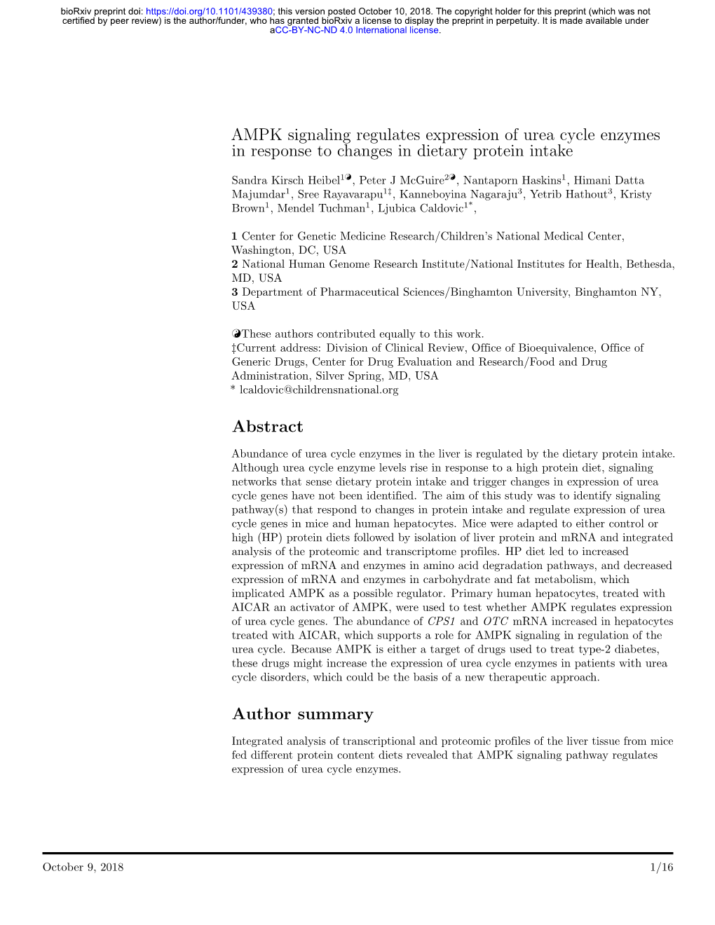 AMPK Signaling Regulates Expression of Urea Cycle Enzymes in Response to Changes in Dietary Protein Intake