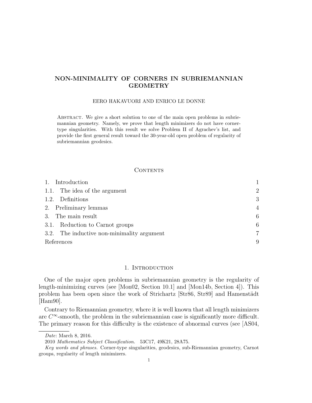 Non-Minimality of Corners in Subriemannian Geometry