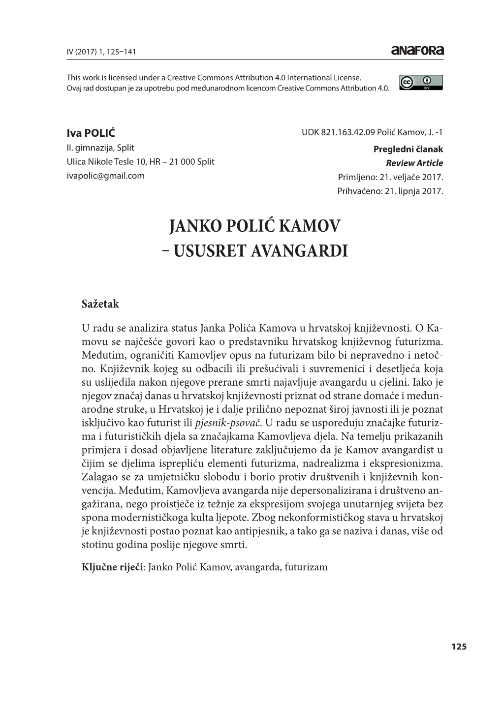Janko Polić Kamov ‒ Ususret Avangardi