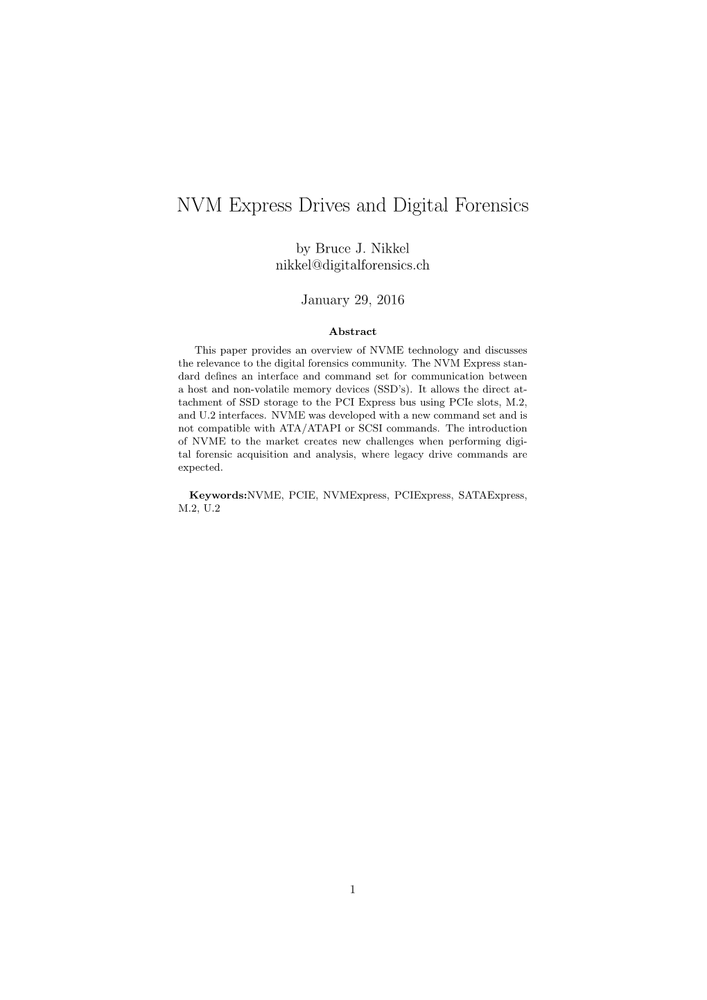 NVM Express Drives and Digital Forensics