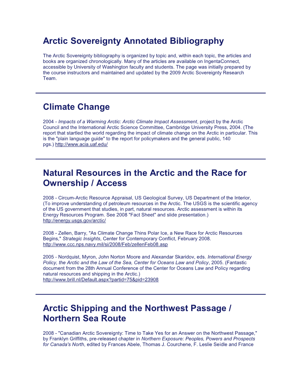 Arctic Sovereignty Annotated Bibliography