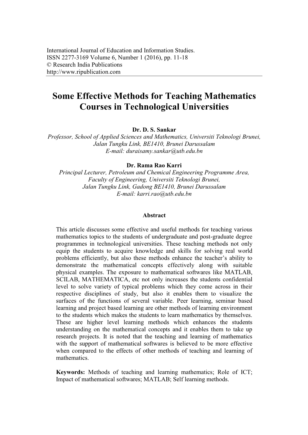 Some Effective Methods for Teaching Mathematics Courses in Technological Universities