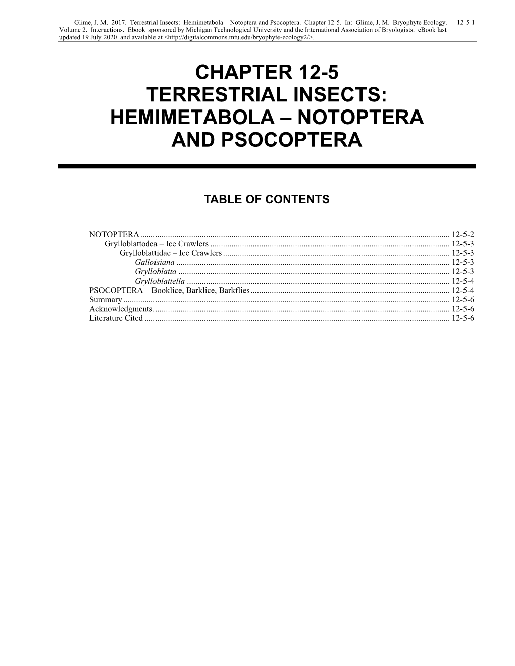 Volume 2, Chapter 12-5: Terrestrial Insects: Hemimetabola-Notoptera