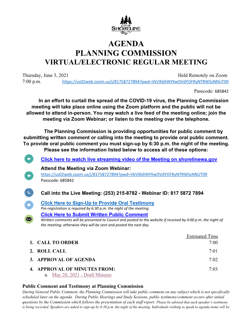 Agenda Planning Commission Virtual/Electronic Regular Meeting