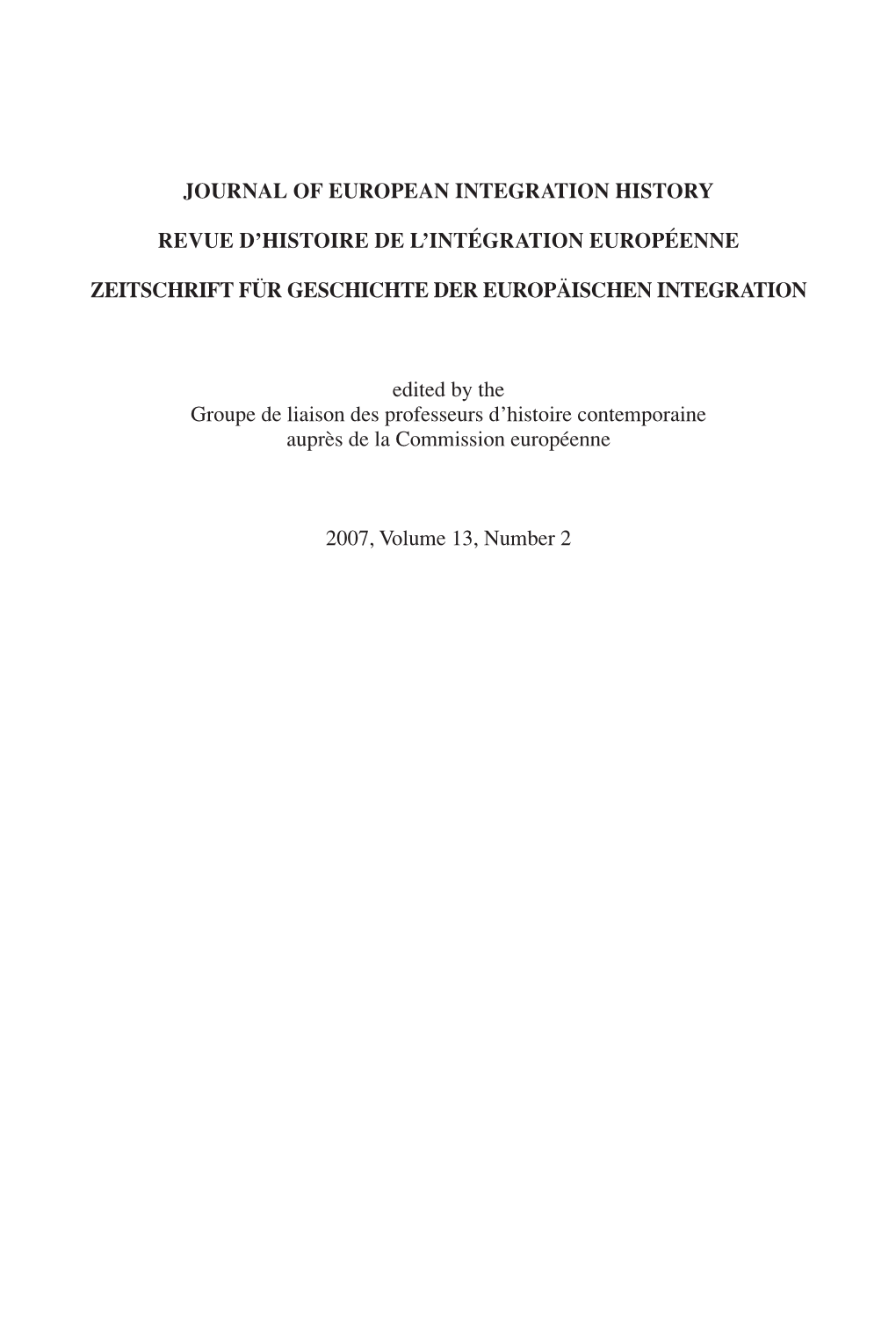 Journal of European Integration History Revue D