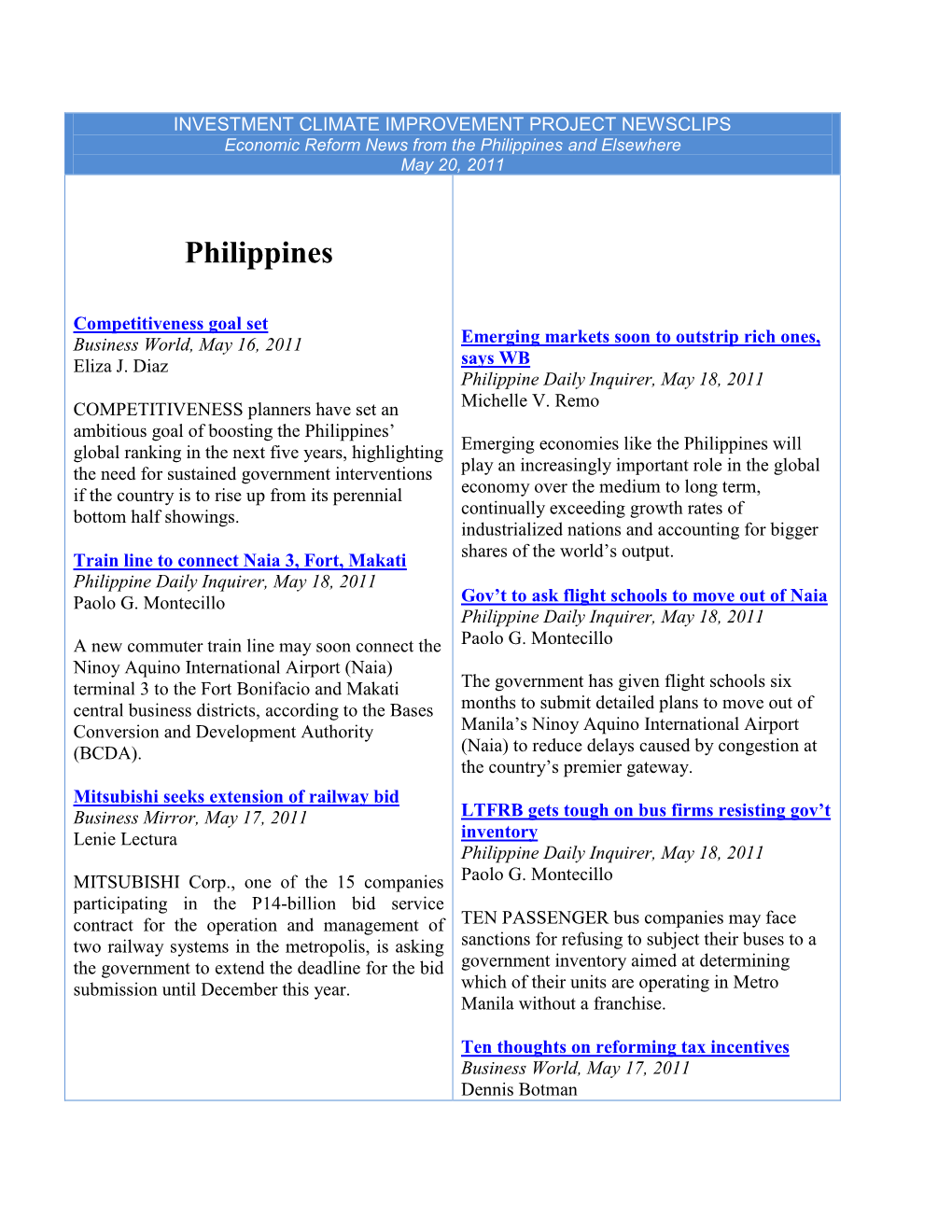 Philippines and Elsewhere May 20, 2011