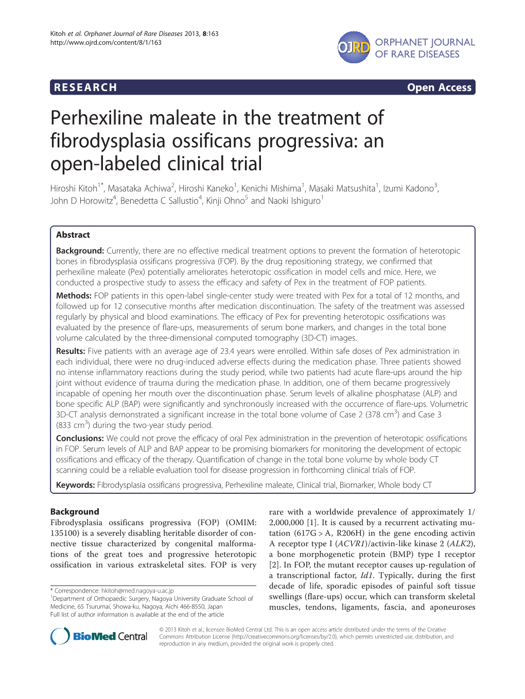 Perhexiline Maleate in the Treatment of Fibrodysplasia Ossificans Progressiva