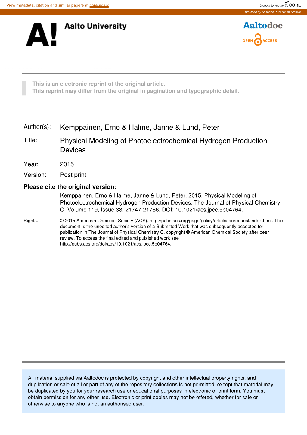 Physical Modeling of Photoelectrochemical Hydrogen Production Devices