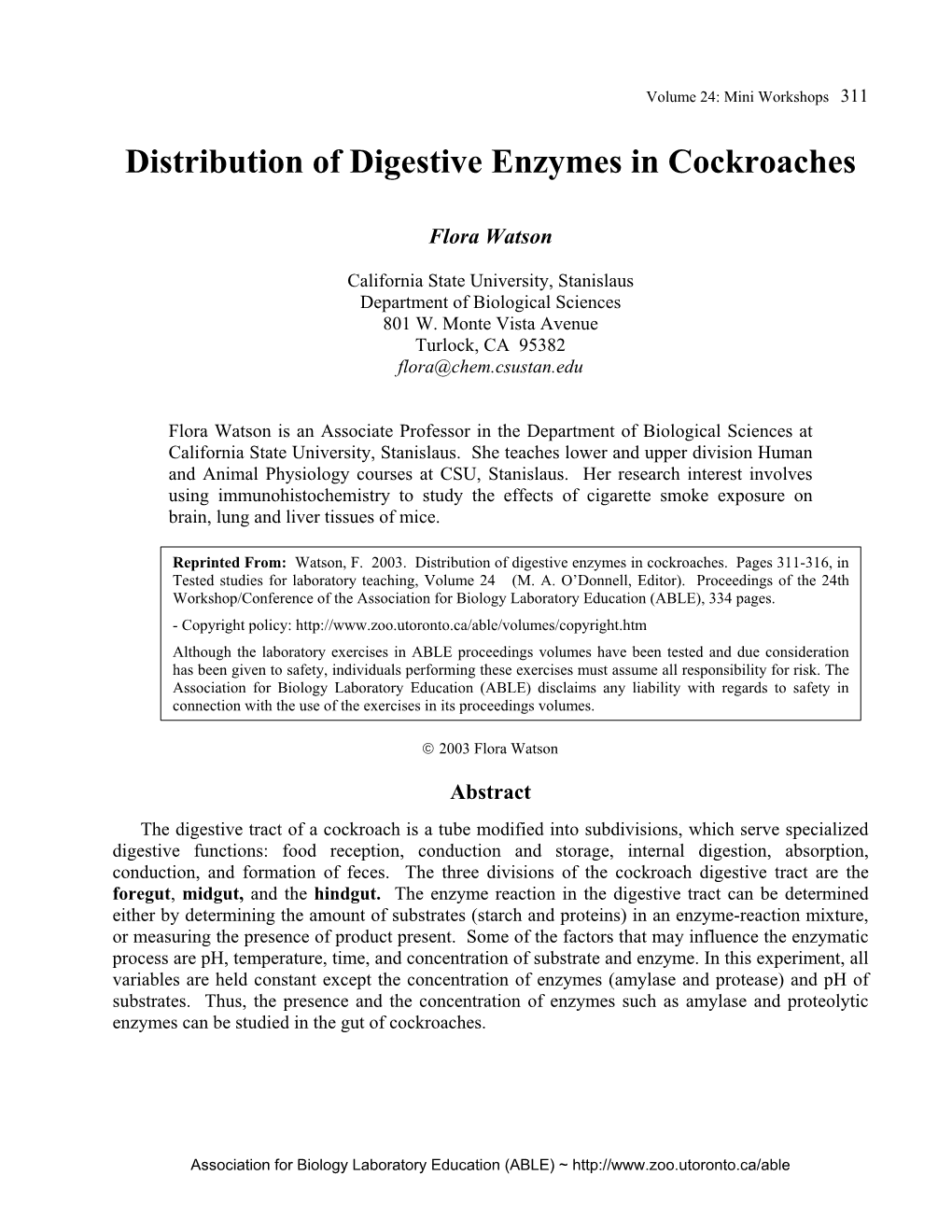 Distribution of Digestive Enzymes in Cockroaches