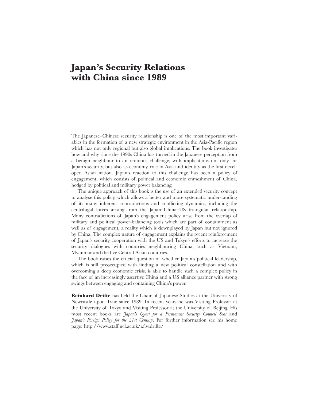 Japan's Security Relations with China Since 1989