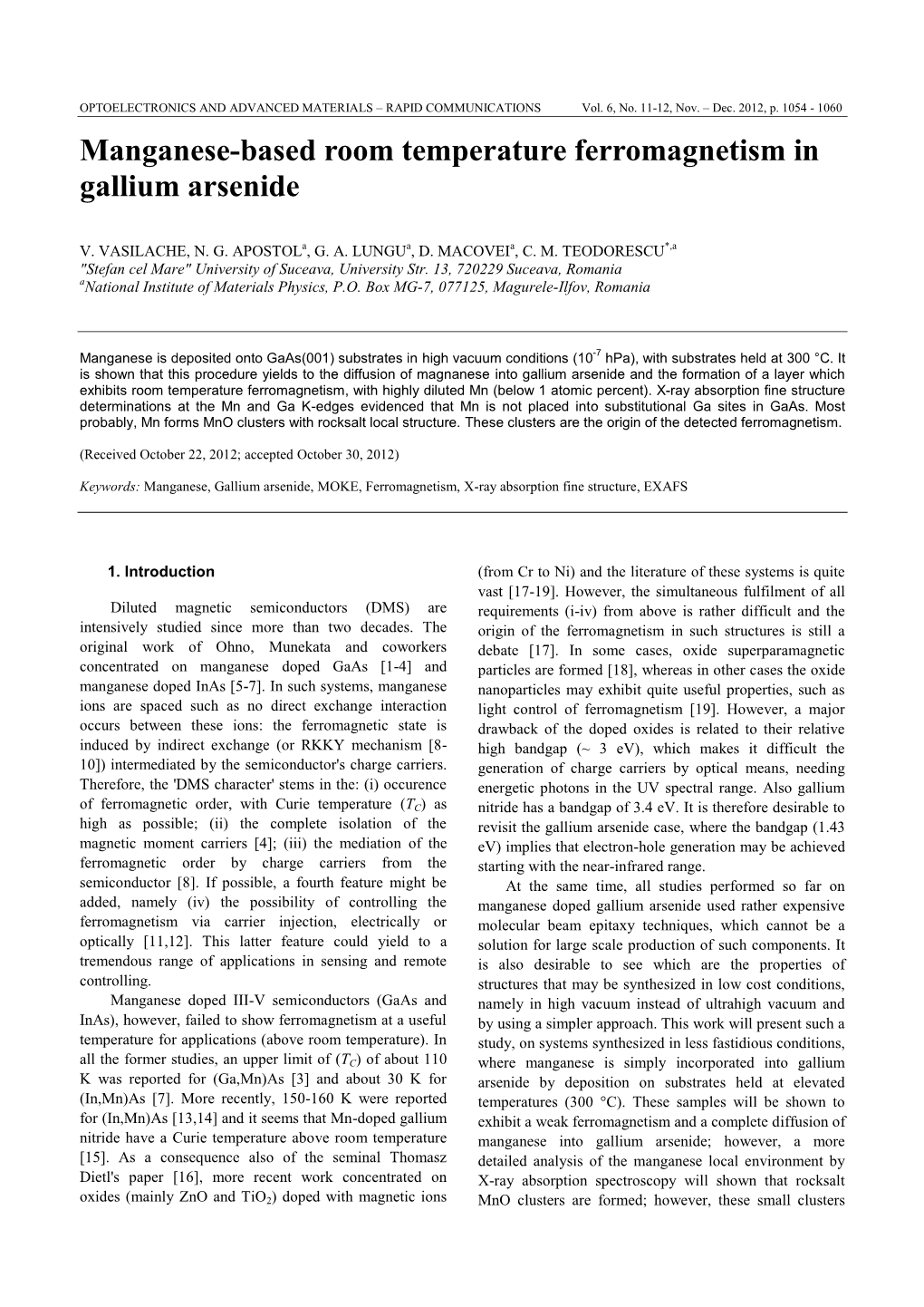 Manganese-Based Room Temperature Ferromagnetism in Gallium Arsenide