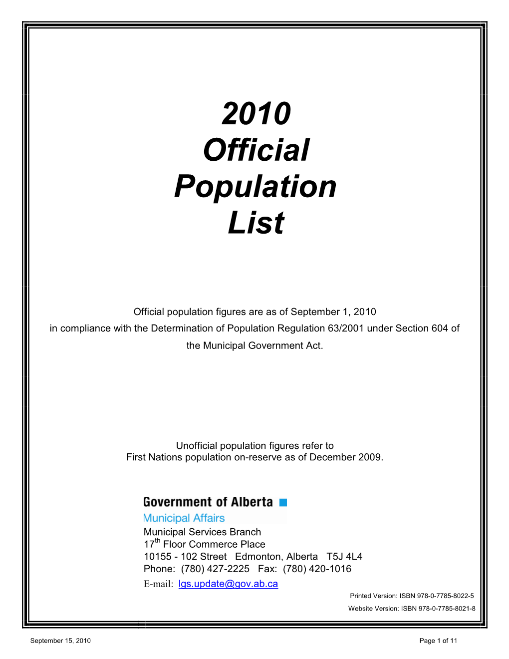 2010 Official Population List