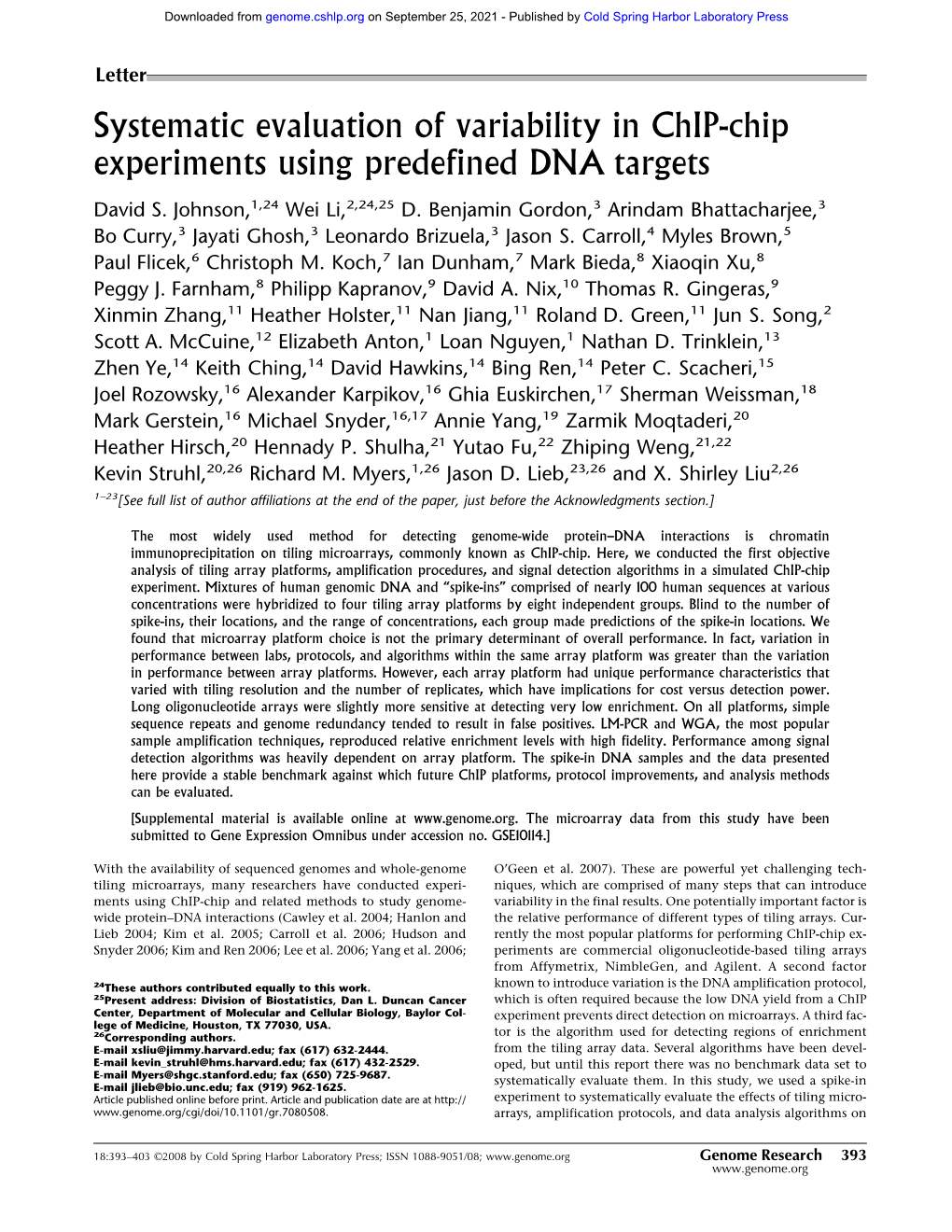 Systematic Evaluation of Variability in Chip-Chip Experiments Using Predefined DNA Targets