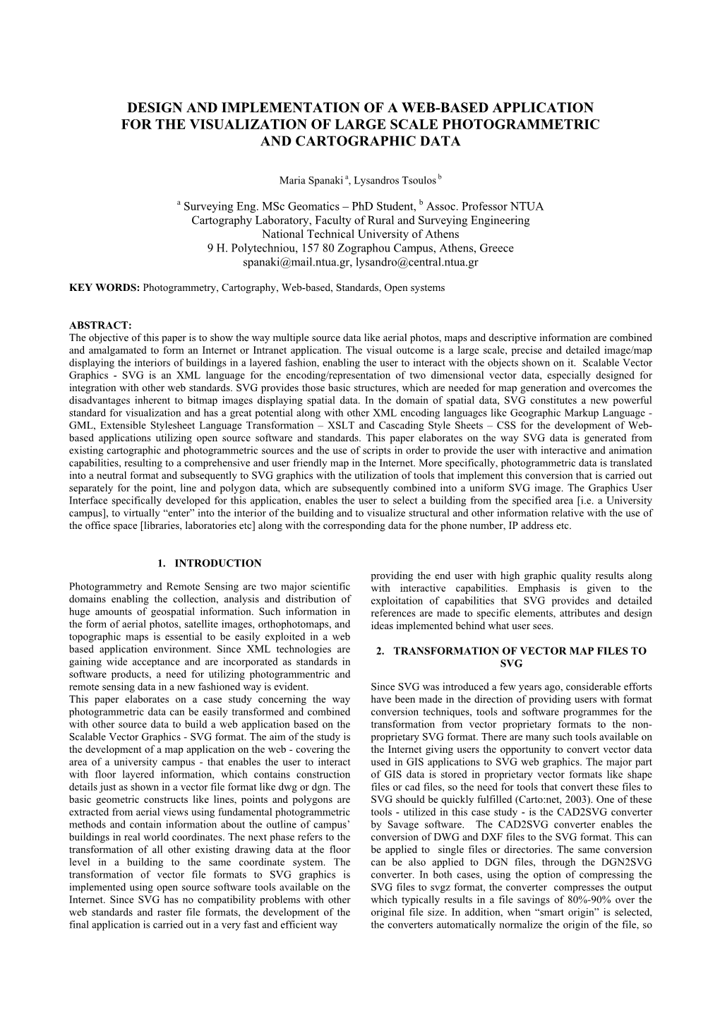 Design and Implementation of a Web-Based Application for the Visualization of Large Scale Photogrammetric and Cartographic Data