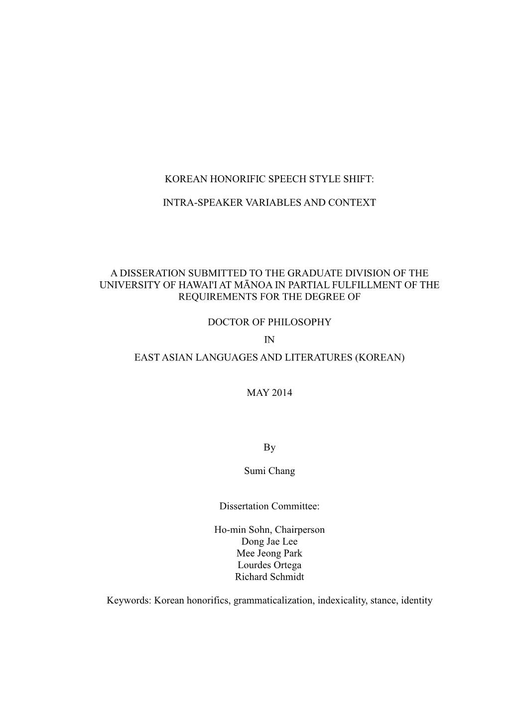 Korean Honorific Speech Style Shift: Intra-Speaker