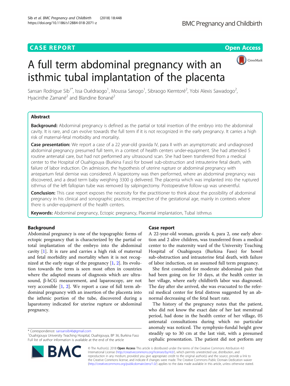 A Full Term Abdominal Pregnancy with an Isthmic Tubal Implantation of the Placenta