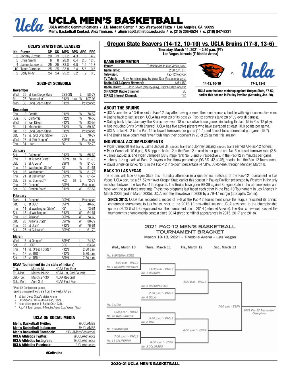 UCLA Men's Basketball Page 1/1 UCLA’S SEASON/Careerseason/Career Statistics STATS As of Mar 07, 2021 2020-21All Games ROSTER