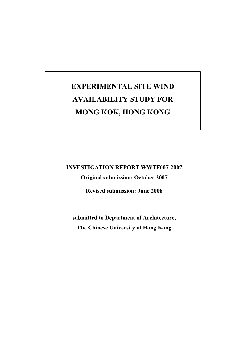 Experimental Site Wind Availability Study for Mong