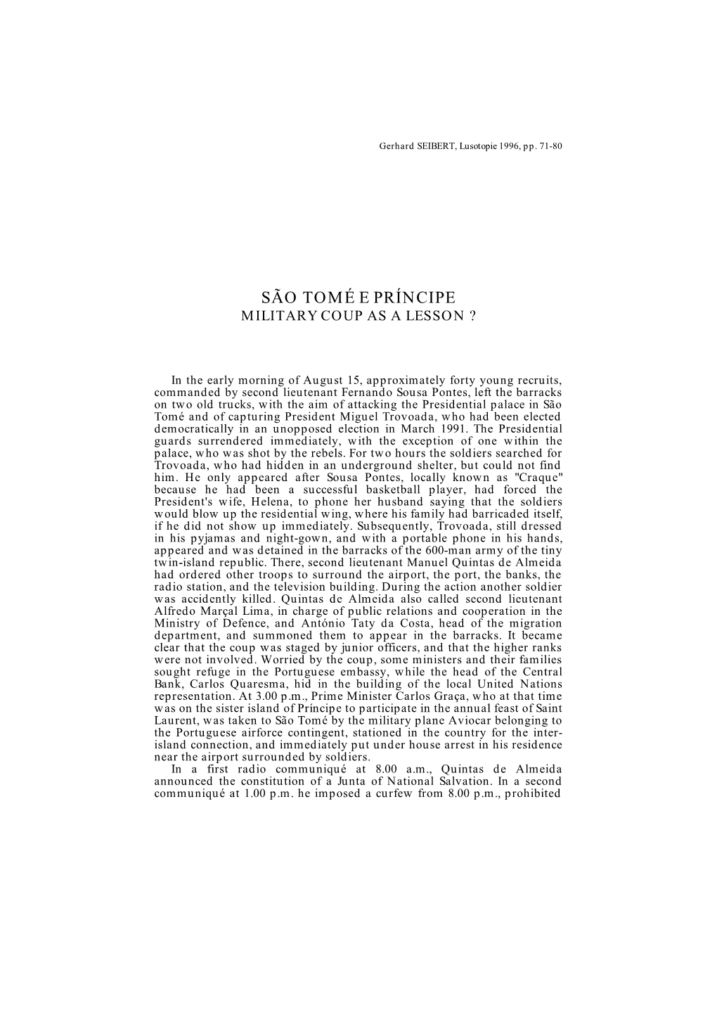 São Tomé E Príncipe Military Coup As a Lesson ?