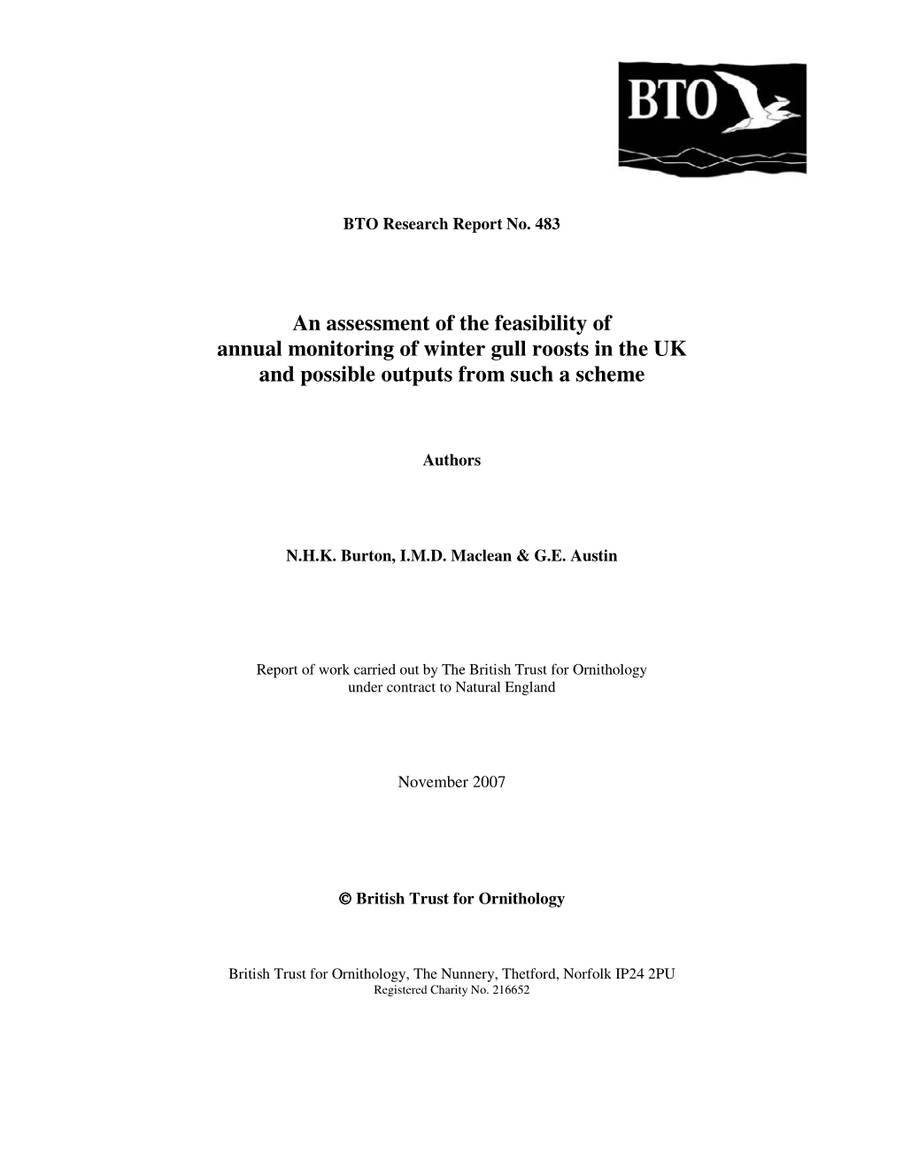 An Assessment of the Feasibility of Annual Monitoring of Winter Gull Roosts in the UK and Possible Outputs from Such a Scheme