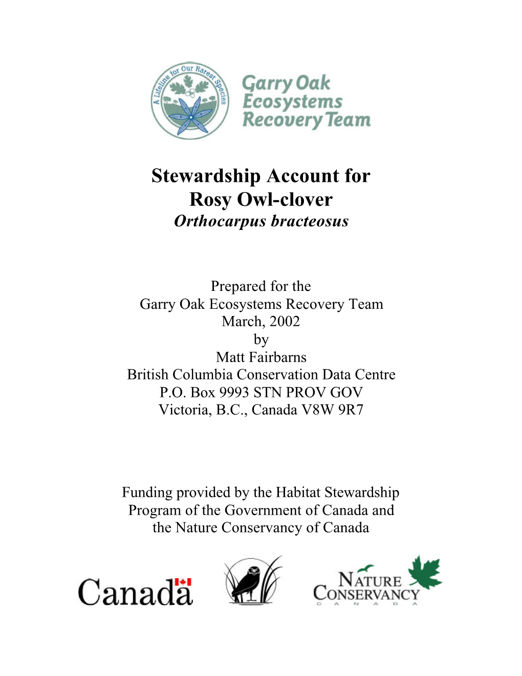 Stewardship Account for Rosy Owl-Clover Orthocarpus Bracteosus