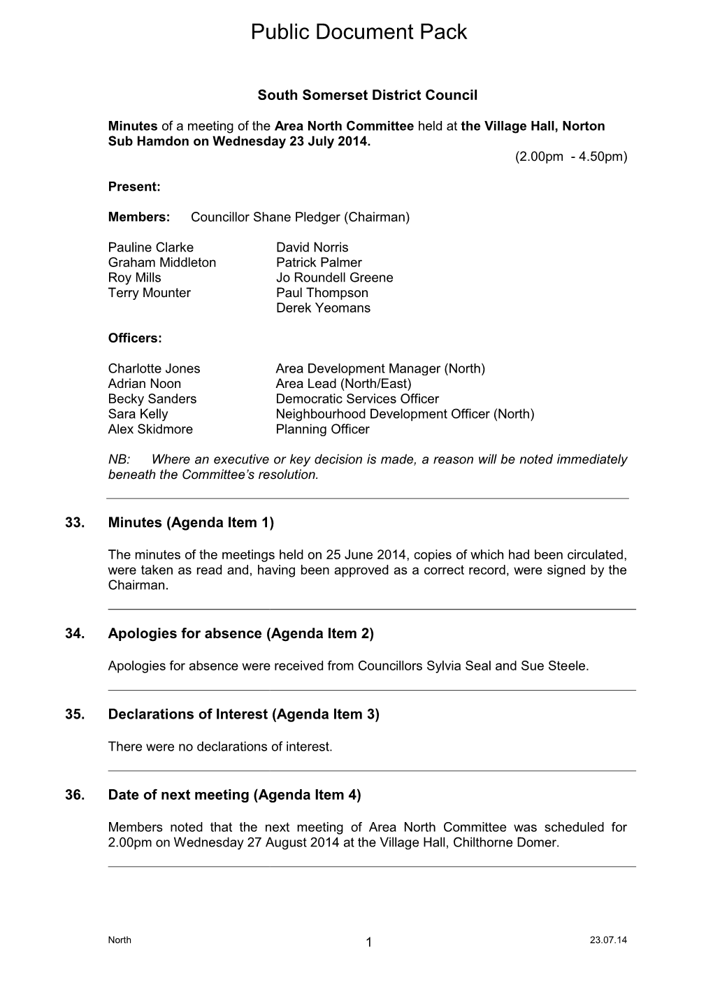 (Public Pack)Minutes Document for Area North Committee, 23/07/2014 14:00