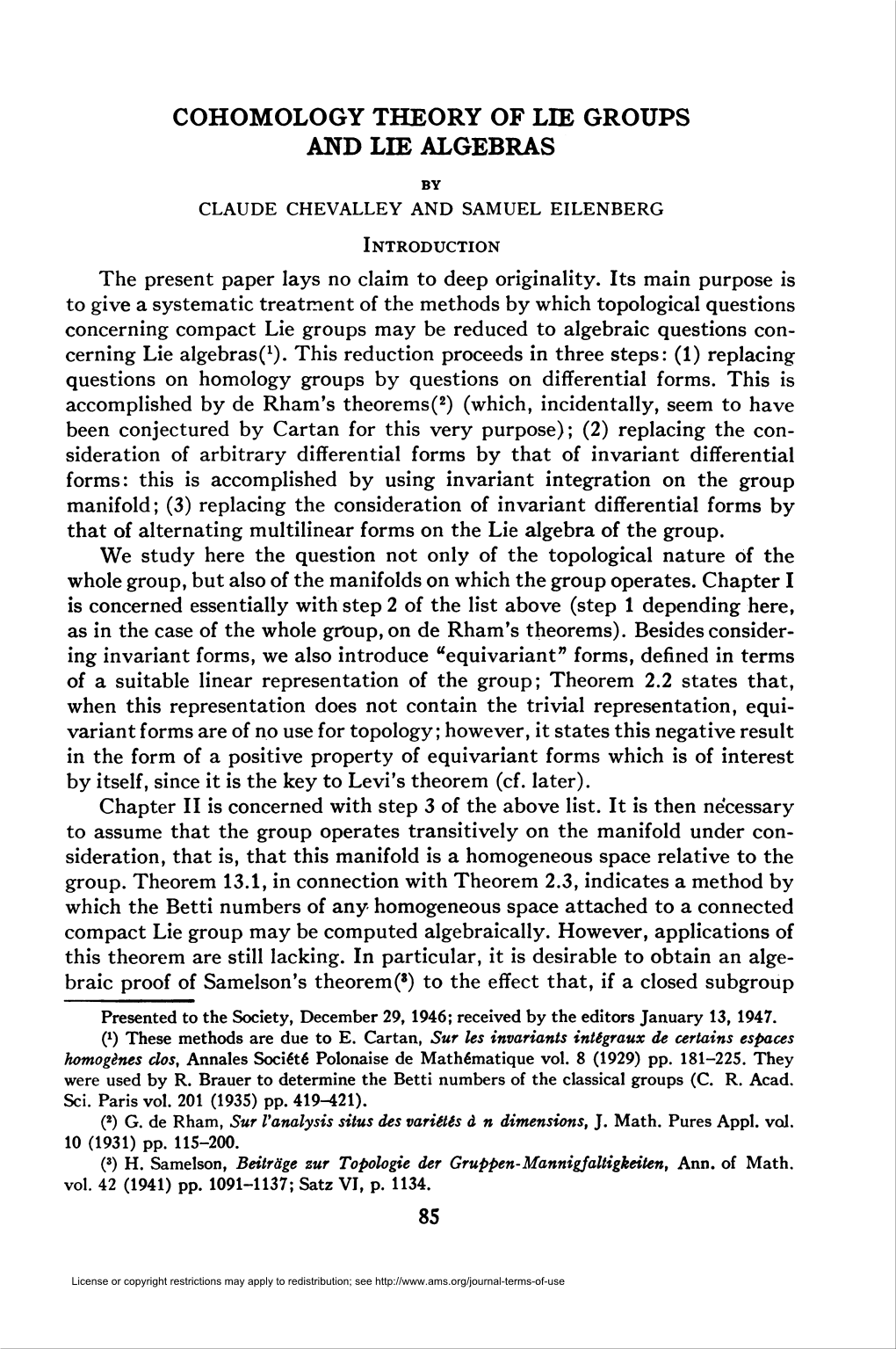 Cohomology Theory of Lie Groups and Lie Algebras