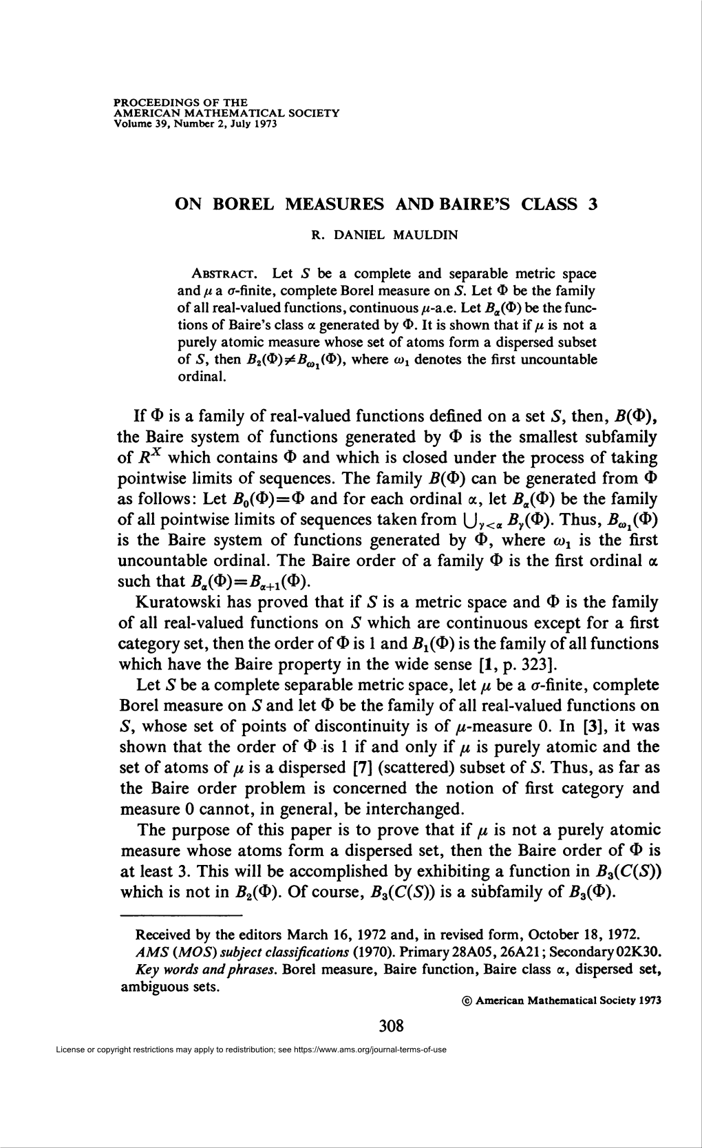 On Borel Measures and Baire's Class 3