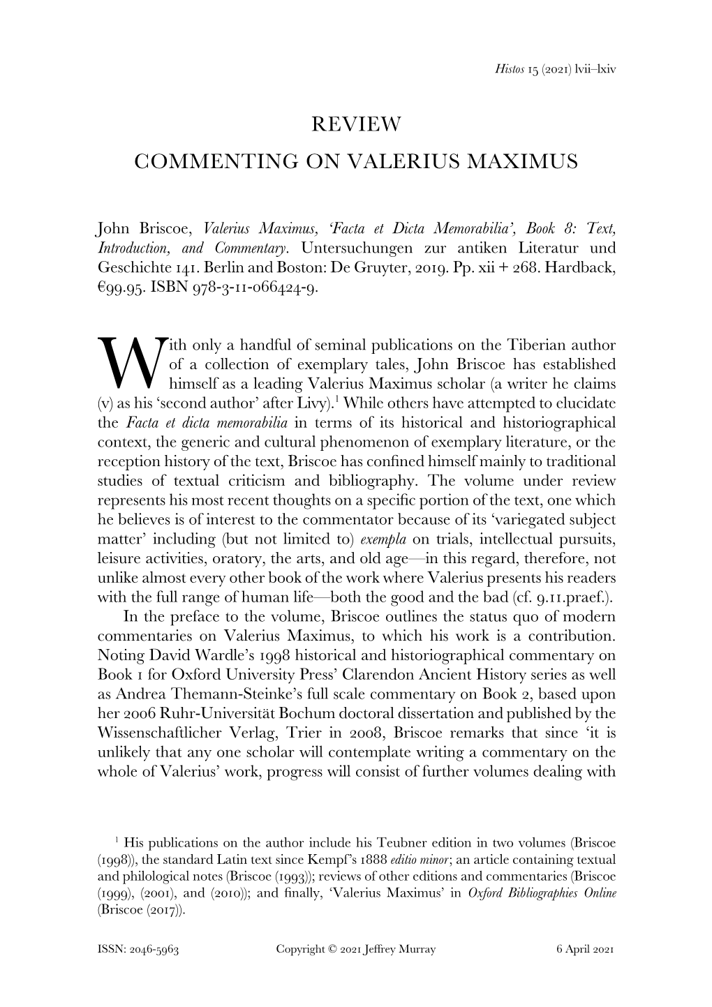 Commenting on Valerius Maximus