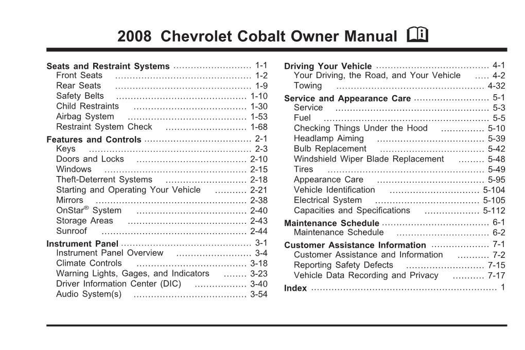 2008 Chevrolet Cobalt Owner Manual M