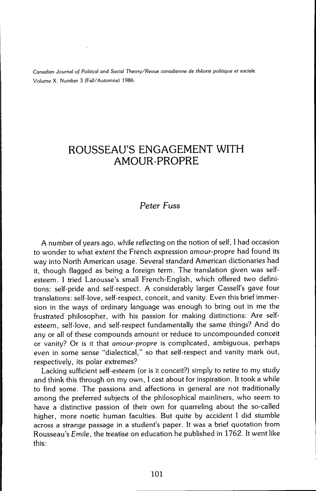 ROUSSEAU's ENGAGEMENT with AMOUR-PROPRE Peter Fuss