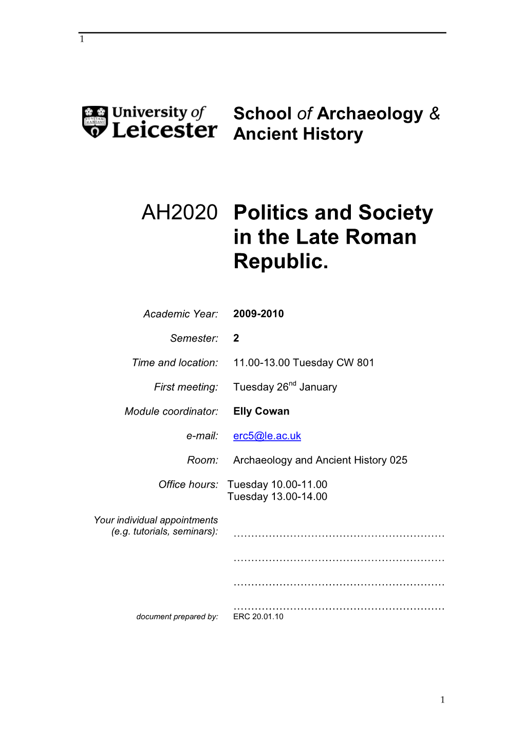 AH2020 Politics and Society in the Late Roman Republic