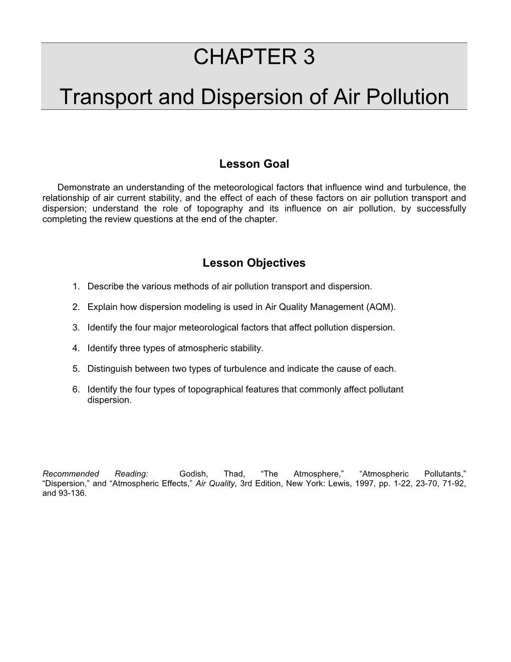 CHAPTER 3 Transport and Dispersion of Air Pollution