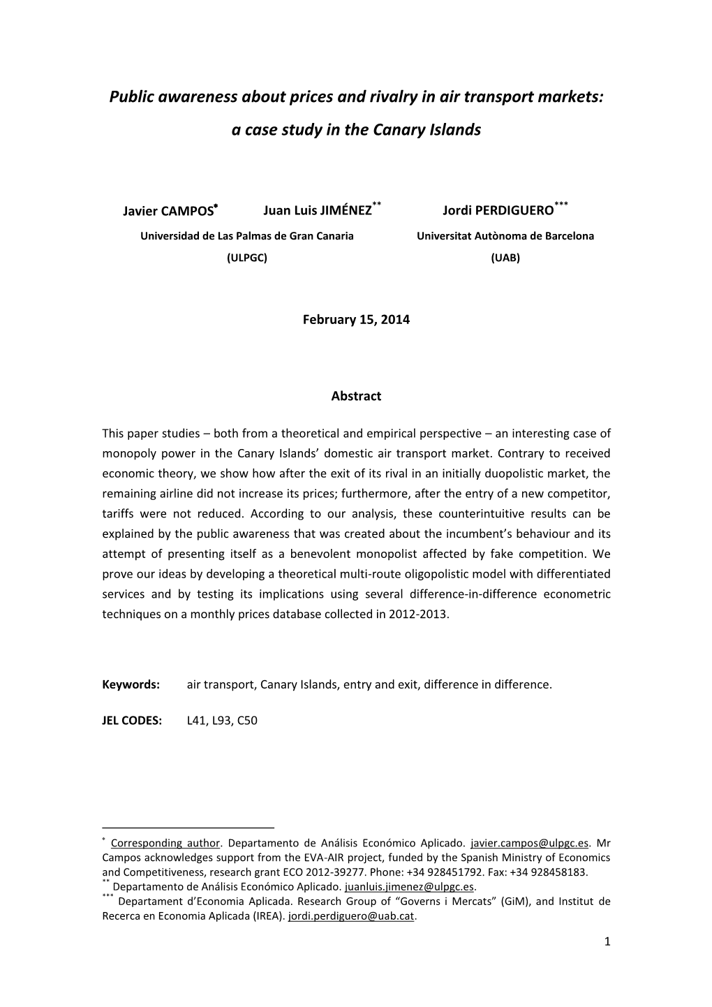 Public Awareness About Prices and Rivalry in Air Transport Markets: a Case Study in the Canary Islands