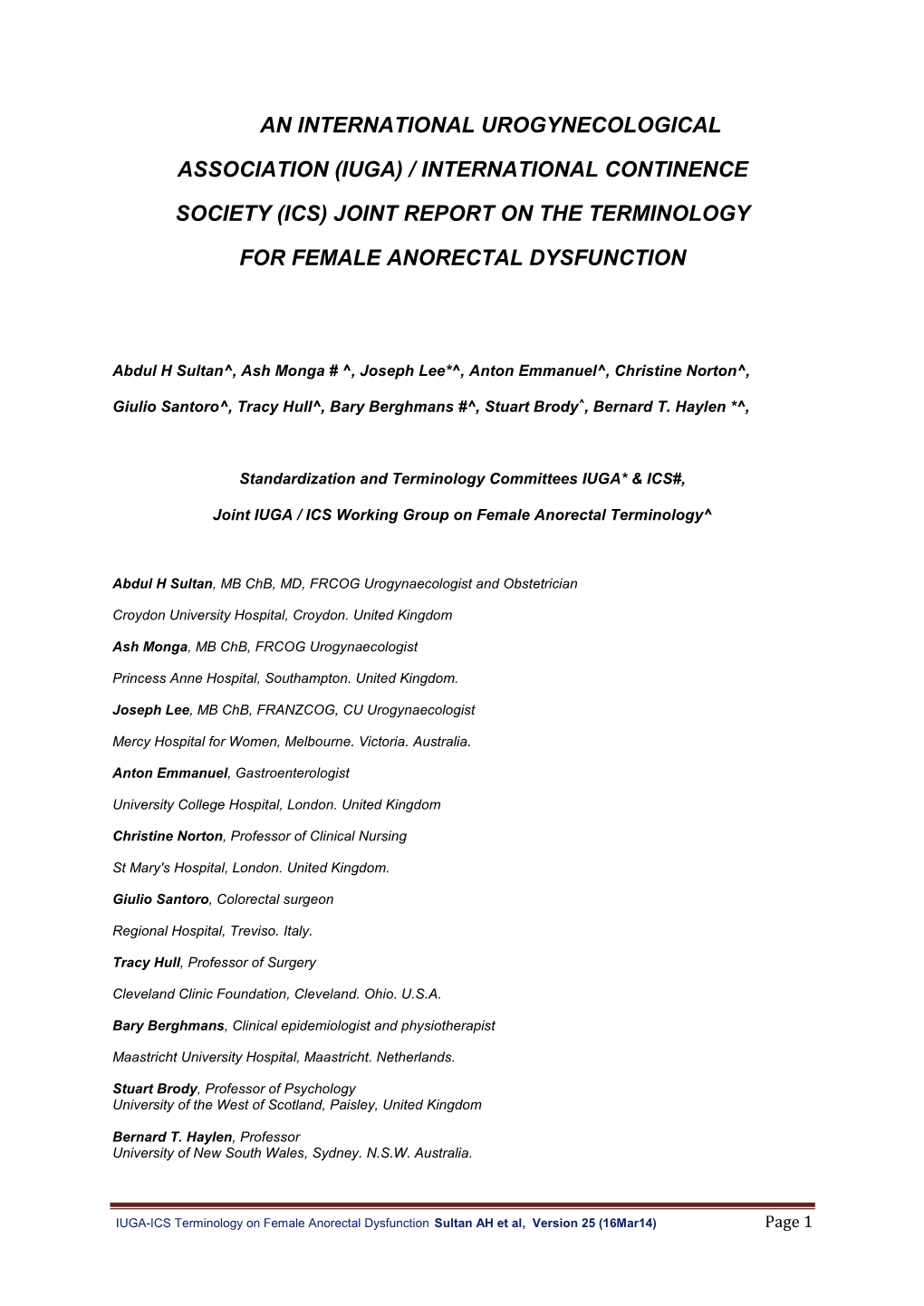 An International Urogynecological