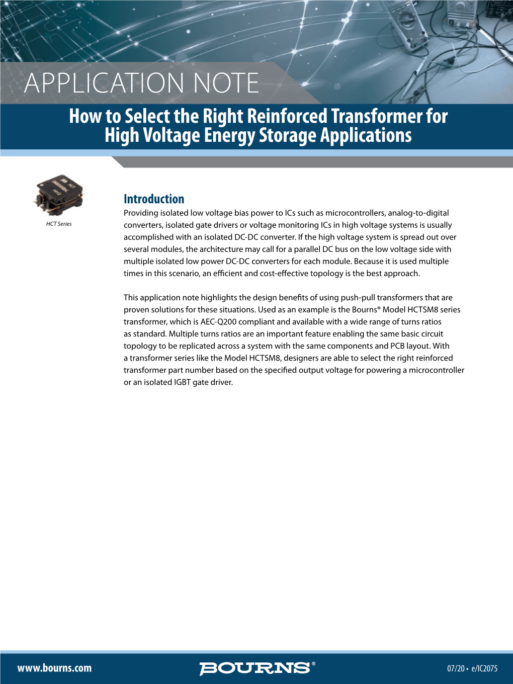 APPLICATION NOTE How to Select the Right Reinforced Transformer for High Voltage Energy Storage Applications