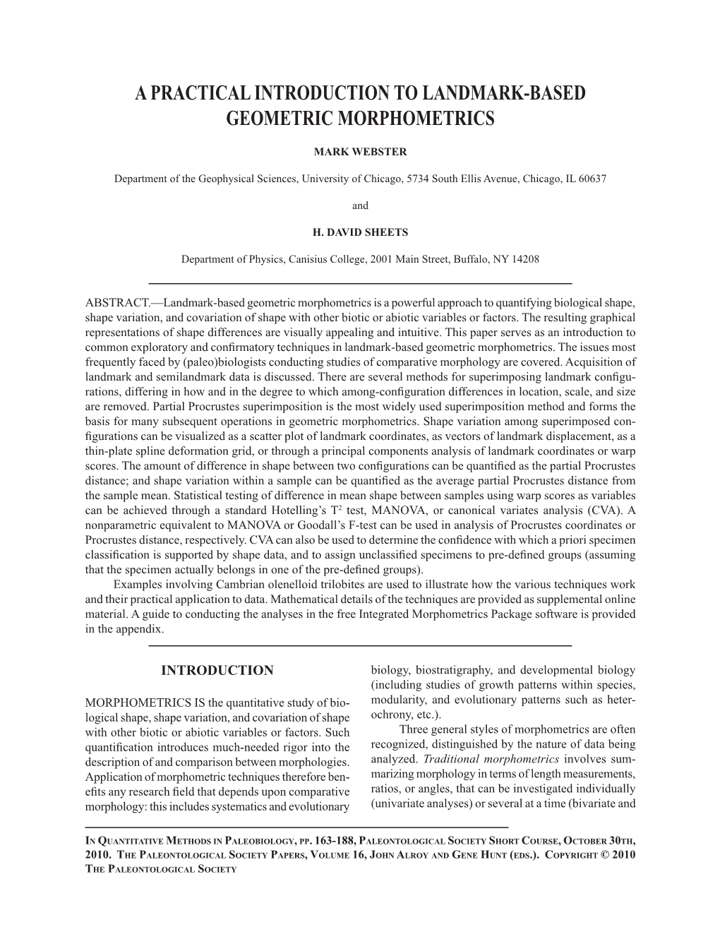 A Practical Introduction to Landmark-Based Geometric Morphometrics