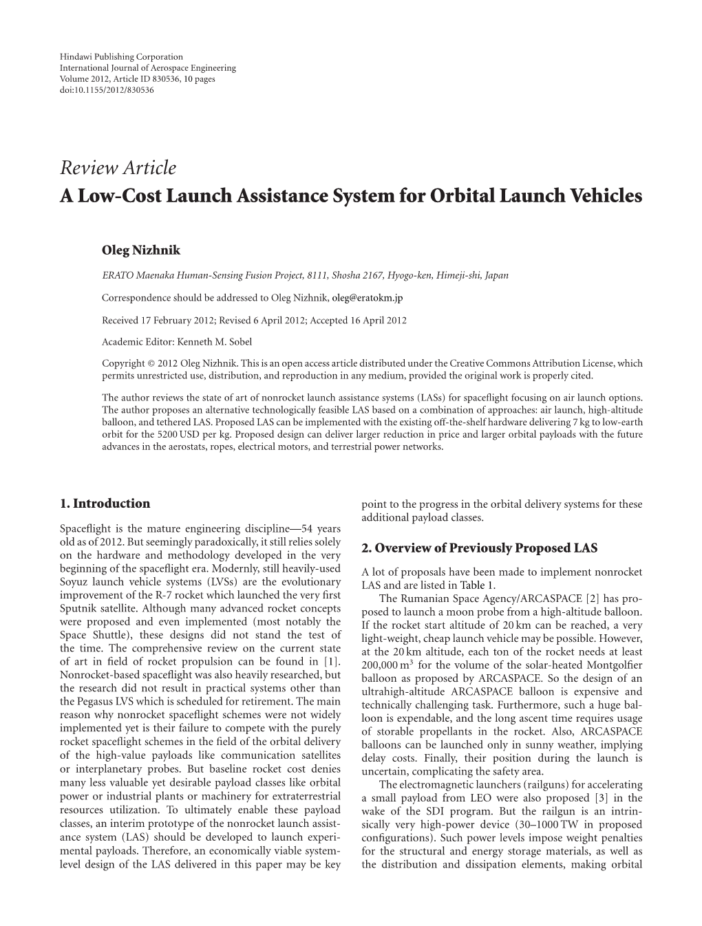 A Low-Cost Launch Assistance System for Orbital Launch Vehicles