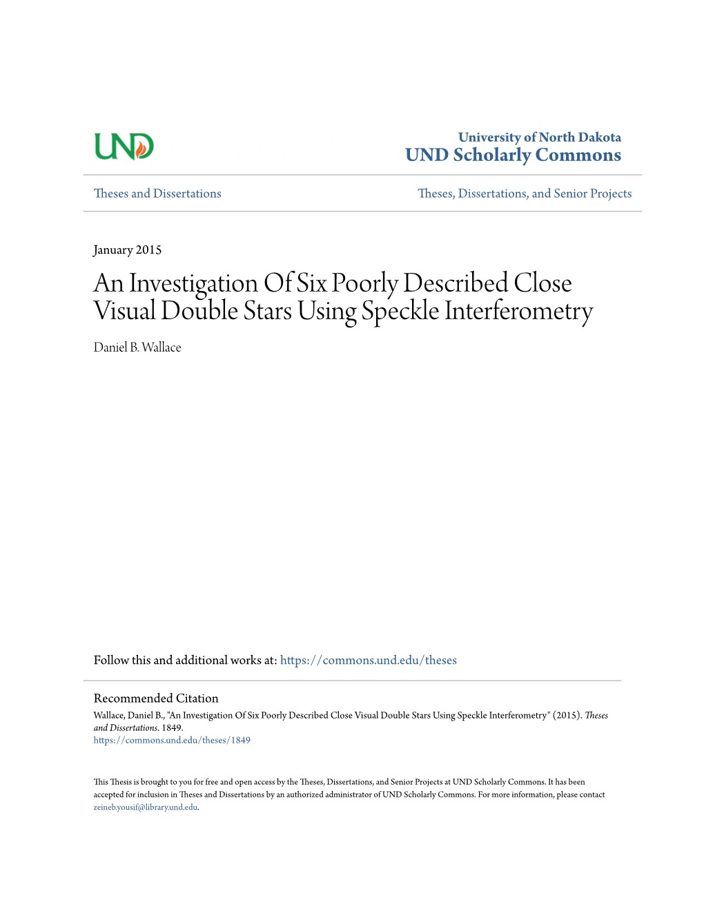 An Investigation of Six Poorly Described Close Visual Double Stars Using Speckle Interferometry Daniel B