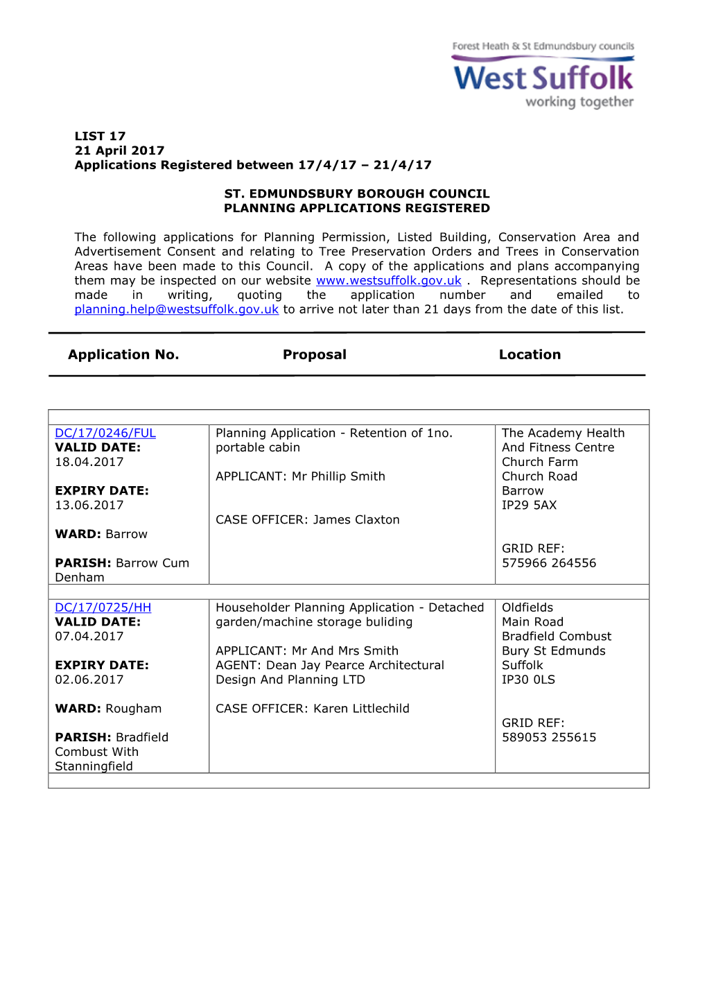 SEBC Planning Applications 17/17