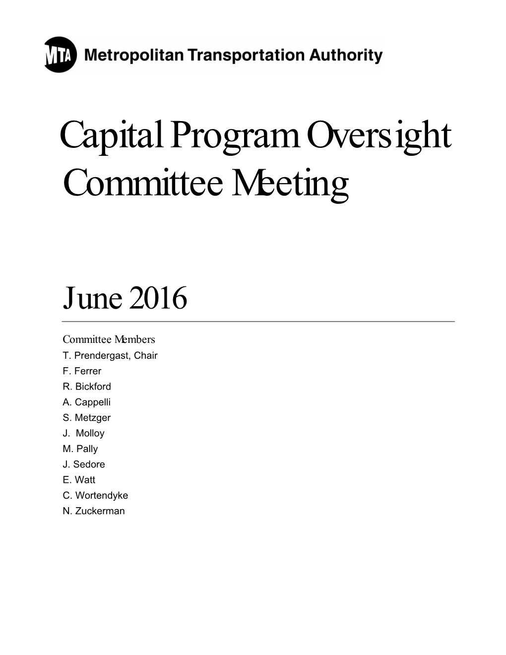 Capital Program Oversight Committee Meeting