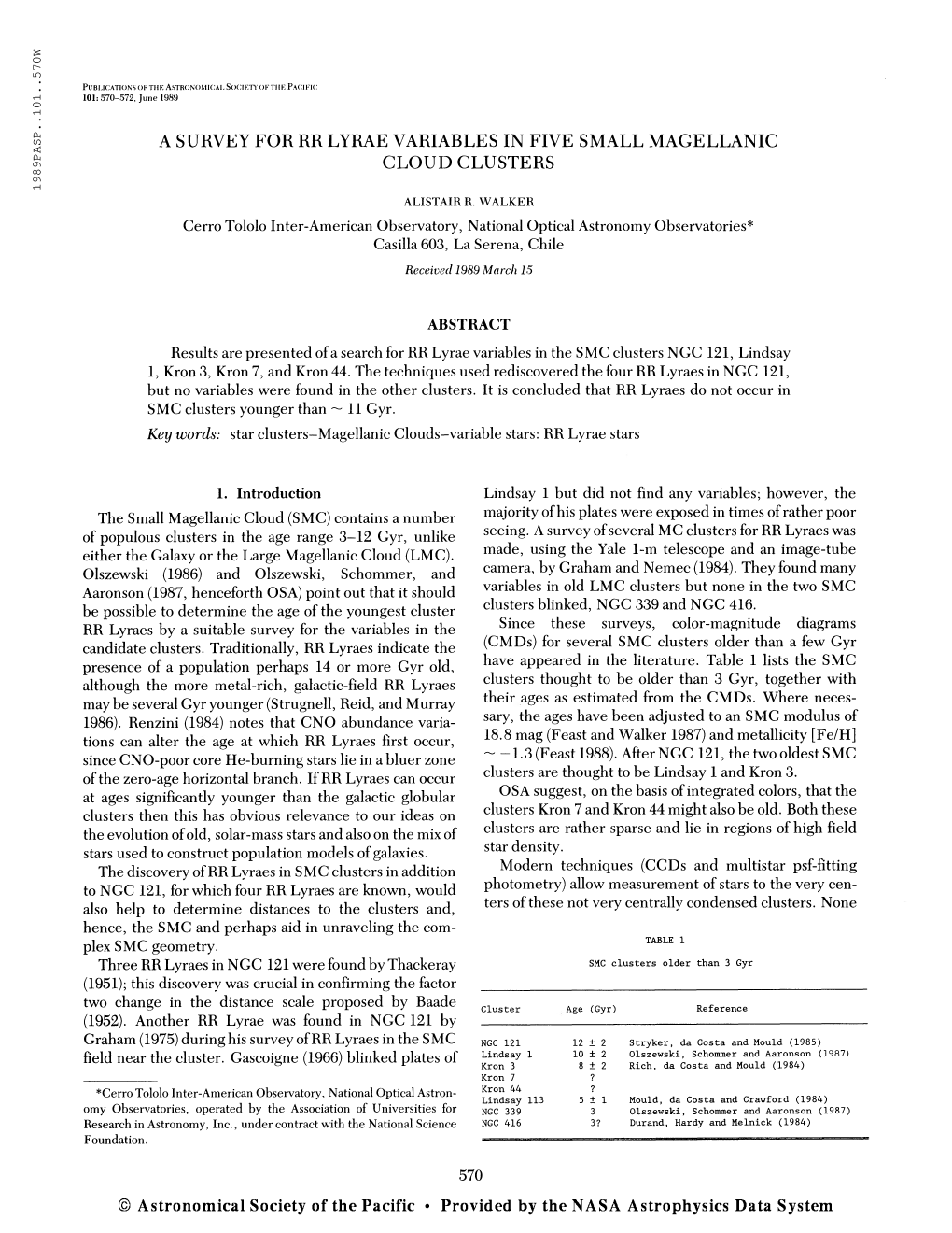 Publications OFTHK Astronomical Socik-N-Οκτπκ Pacific 101: 570-572, June 1989