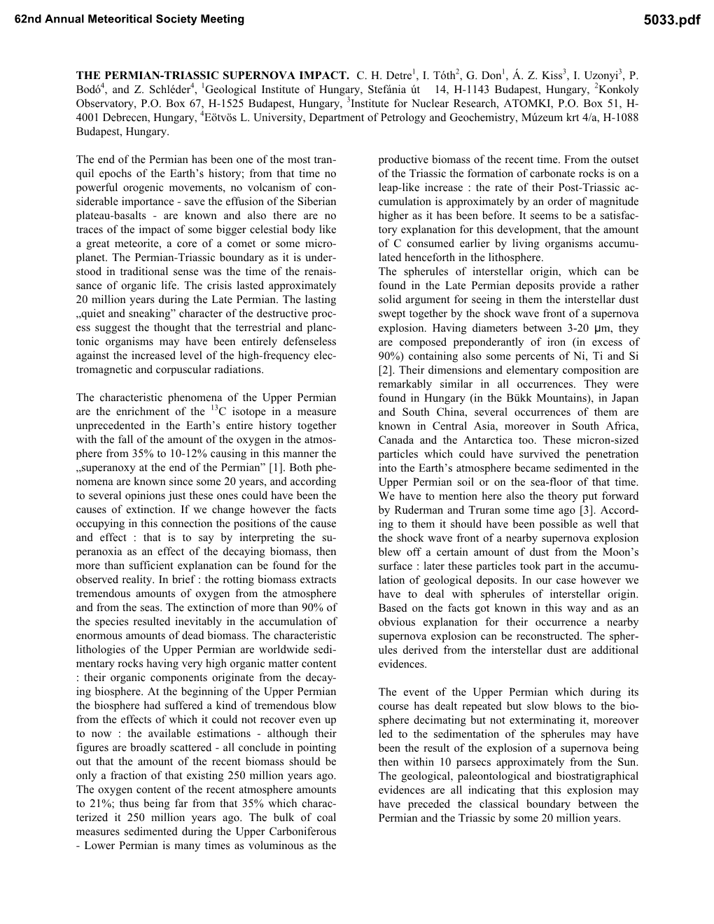 THE PERMIAN-TRIASSIC SUPERNOVA IMPACT. C. H. Detre1, I