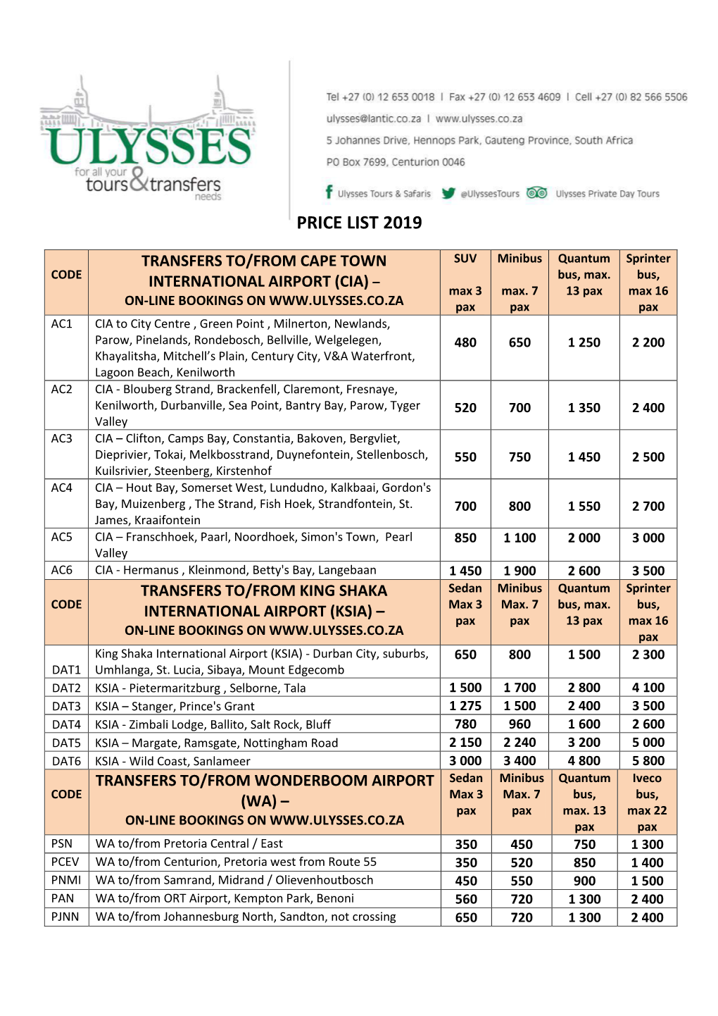 Price List 2019