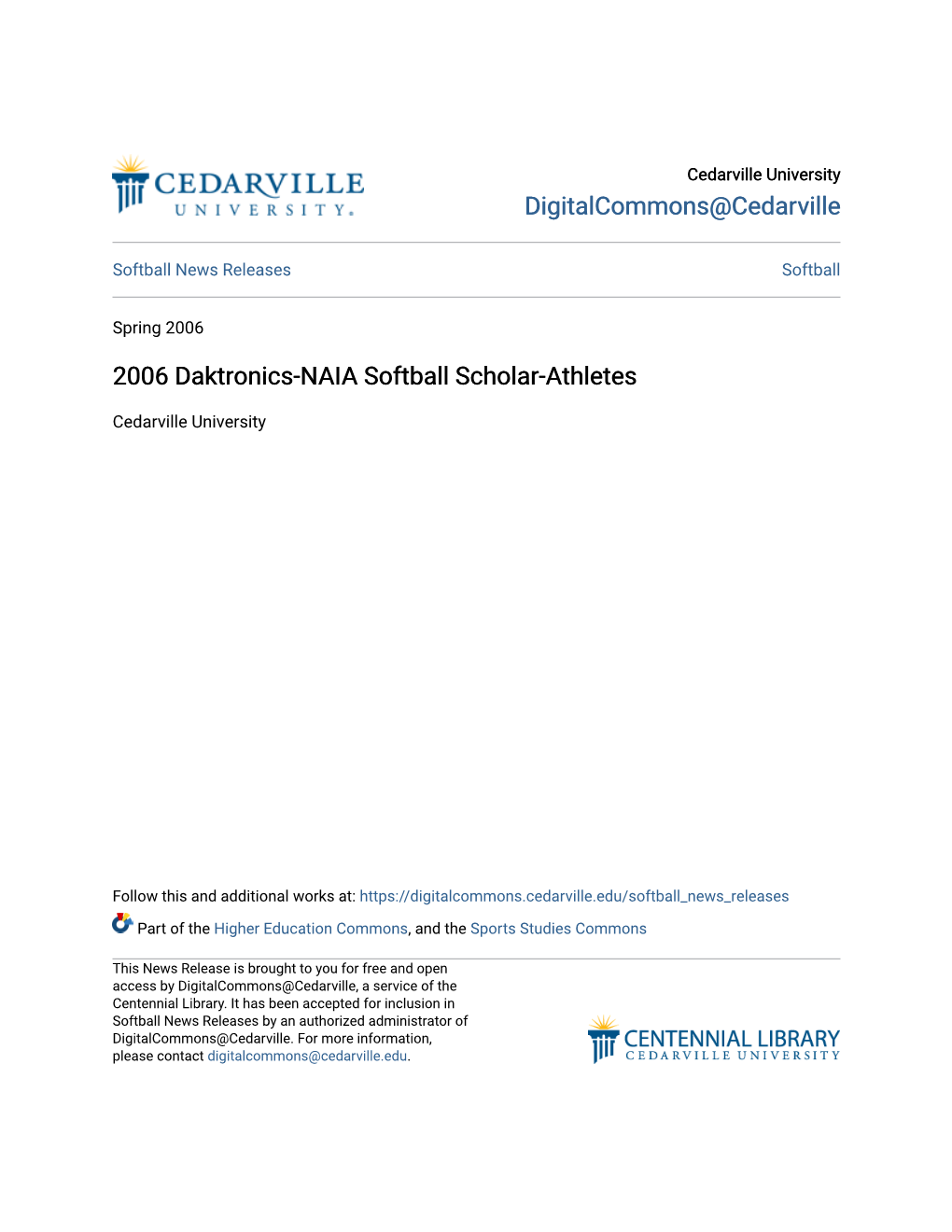 2006 Daktronics-NAIA Softball Scholar-Athletes