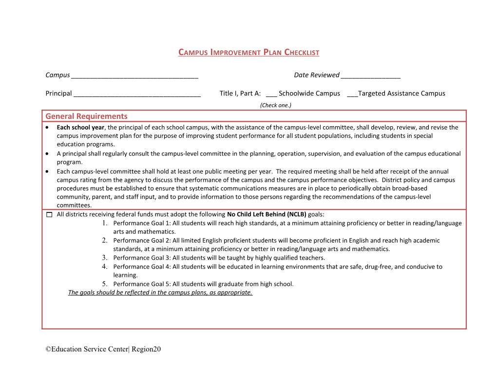 Campus Improvement Plan Checklist