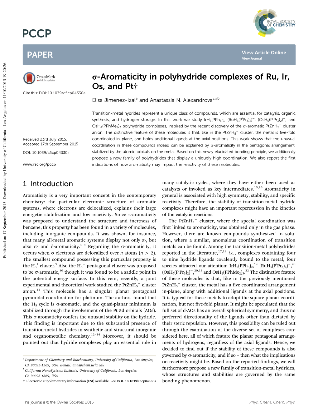 Aromaticity in Polyhydride Complexes of Ru, Ir, Os, and Pt† Cite This: DOI: 10.1039/C5cp04330a Elisa Jimenez-Izala and Anastassia N