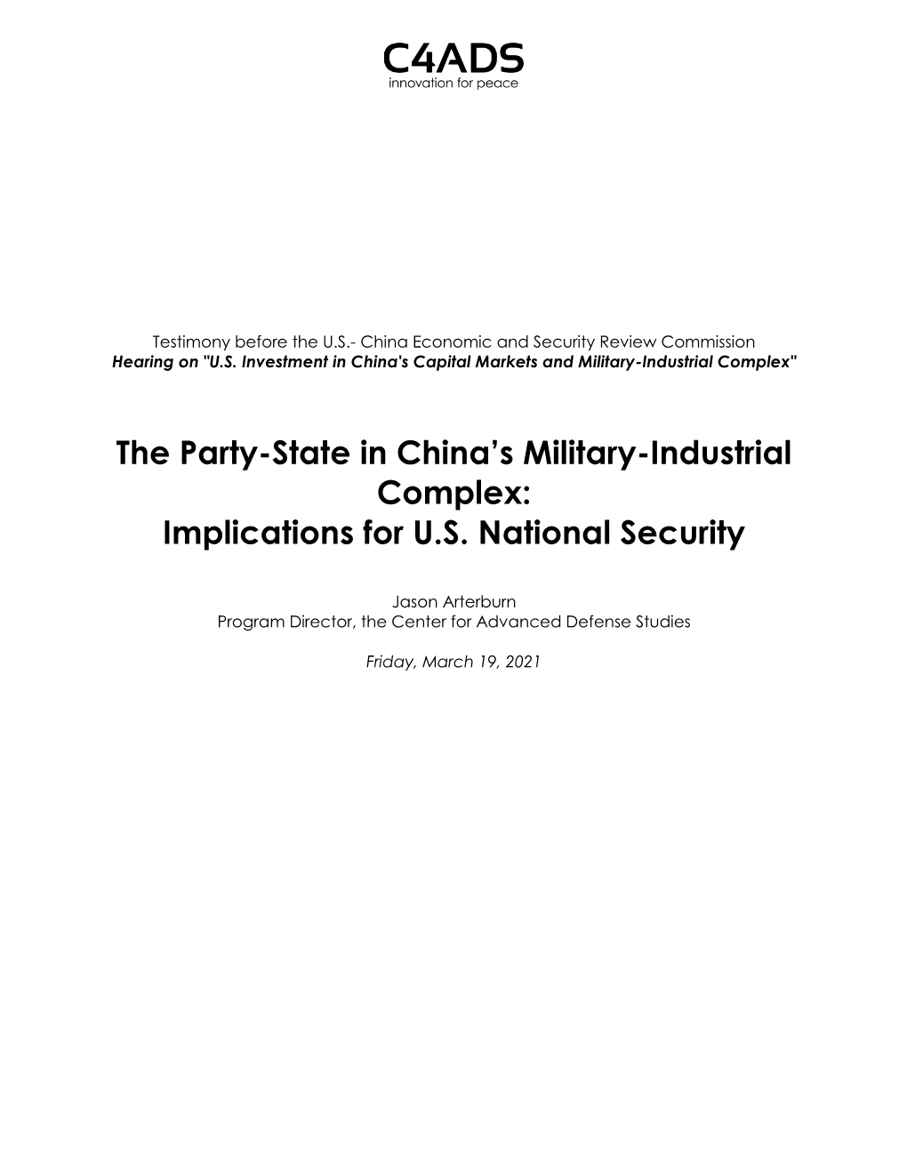 The Party-State in China's Military-Industrial Complex: Implications for US National Security