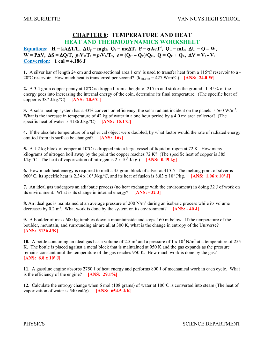 Chapter 8: Temperature and Heat